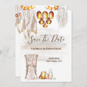 Boho country macrame licht vederlantaarn aan save the date (Voorkant / Achterkant)