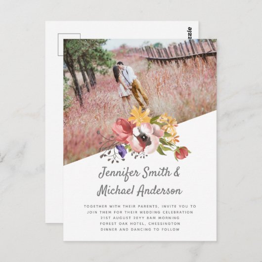 Boho Country Roze Koraal Bloem Moderne Trouw Briefkaart (Voorkant / Achterkant)