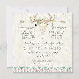 BOHO Country Rustic Floral Deer Skull Antler Arrow Kaart