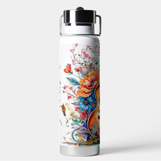 Boho Country Westerne Bloemen Gitaar Naam toevoege Waterfles (Achterkant)