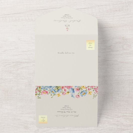 Boho Country Wildflower Wedding All In One Uitnodiging (Buitenkant)