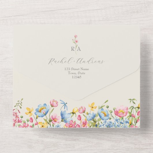 Boho Country Wildflower Wedding All In One Uitnodiging (Achterkant)