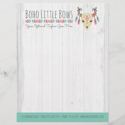 Boho Cow Skull met Bows Cute & Rustique Boutique Persoonlijk Briefhoofd (Voorkant)