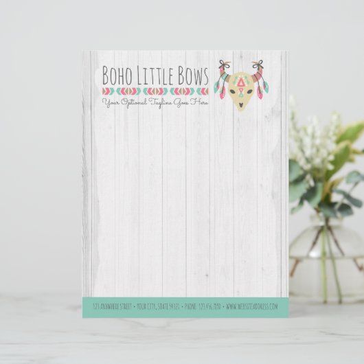 Boho Cow Skull met Bows Cute & Rustique Boutique Persoonlijk Briefhoofd (Staand voorkant)