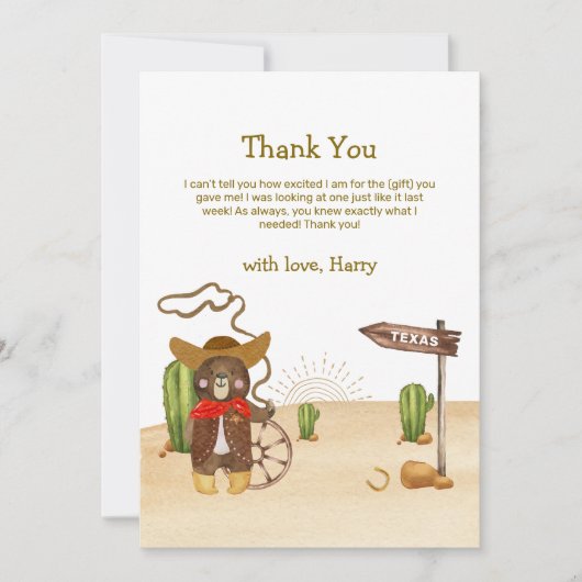 Boho Cowboy Beer Western Rodeo Cactus Baby shower Bedankkaart (Voorkant)