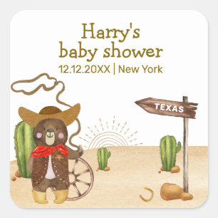 Boho Cowboy Beer Western Rodeo Cactus Baby shower Vierkante Sticker