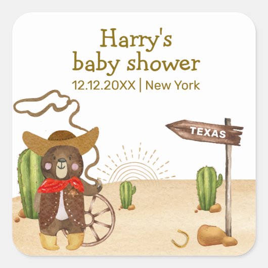 Boho Cowboy Beer Western Rodeo Cactus Baby shower Vierkante Sticker (Voorkant)