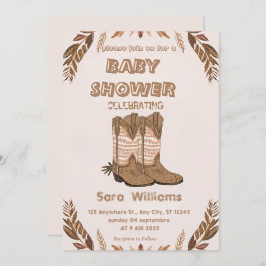 Boho Cowboy Boots baby shower invitation Kaart (Voorkant / Achterkant)