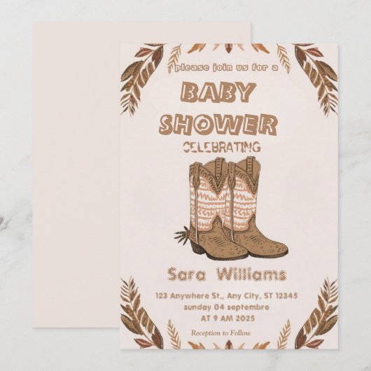 Boho Cowboy Boots baby shower uitnodiging (Voorkant / Achterkant)