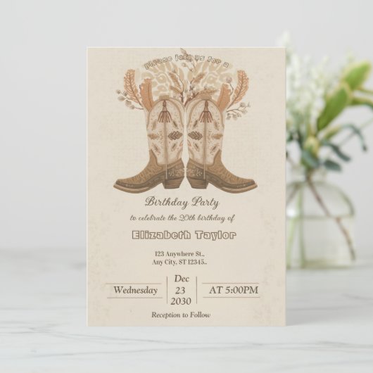 Boho Cowboy Boots Party invitation Kaart (Staand voorkant)