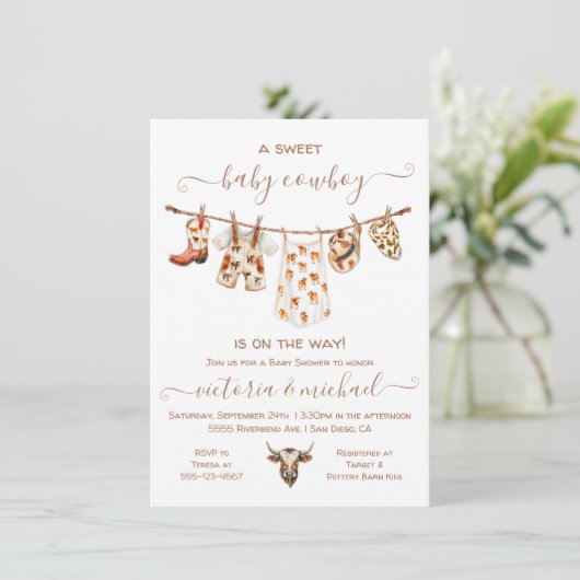 Boho Cowboy Clothesline Baby shower Kaart (Staand voorkant)