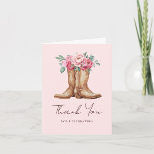 Boho Cowboylaarzen en Blush Roze Bloemen Dank Je Bedankkaart