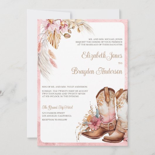 Boho cowboylaarzen Westerne huwelijksuitnodiging Kaart (Voorkant)