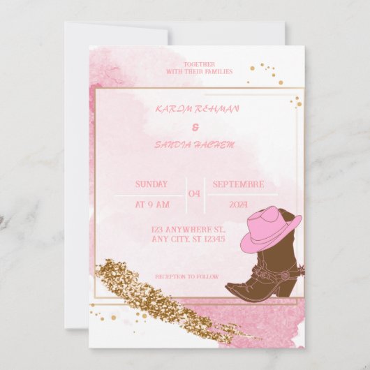 Boho cowboylaarzen Westerne huwelijksuitnodiging Kaart (Voorkant)
