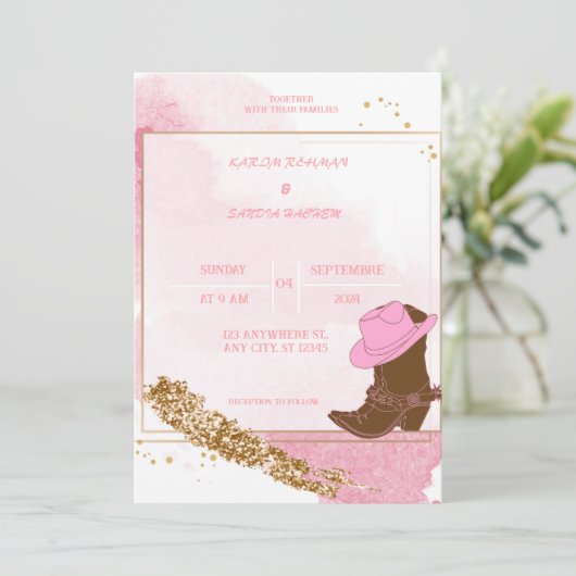 Boho cowboylaarzen Westerne huwelijksuitnodiging Kaart (Staand voorkant)