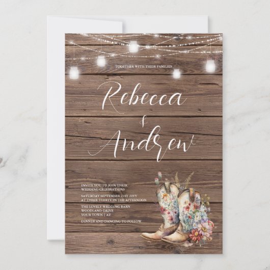 Boho cowboylaarzen Westerne huwelijksuitnodiging Kaart (Voorkant)