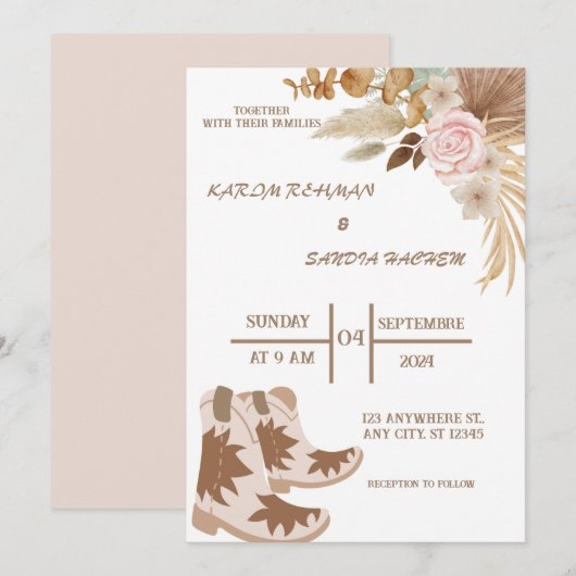 Boho cowboylaarzen Westerne huwelijksuitnodiging Kaart (Voorkant / Achterkant)