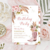 Boho Cowgirl Boot Pampas Grass Rozen 40e Verjaarda Kaart