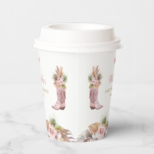 Boho Cowgirl Boot Pampas Grass Rozen Verjaardag Papieren Bekers (Rechts)