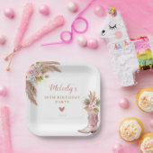 Boho Cowgirl Boot Pampas Grass Rozen Verjaardag Papieren Bordje (Feest)