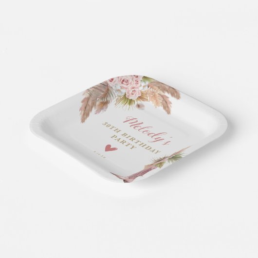 Boho Cowgirl Boot Pampas Grass Rozen Verjaardag Papieren Bordje (Gebogen)