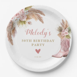 Boho Cowgirl Boot Pampas Grass Rozen Verjaardag Papieren Bordje