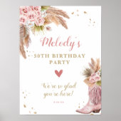 Boho Cowgirl Boot Pampas Grass Rozen Welkom Poster (Voorkant)