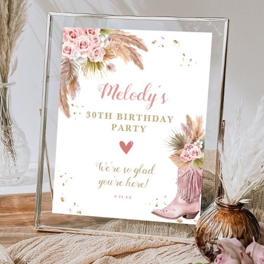 Boho Cowgirl Boot Pampas Grass Rozen Welkom Poster