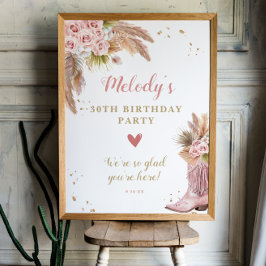 Boho Cowgirl Boot Pampas Grass Rozen Welkom Poster