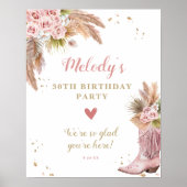 Boho Cowgirl Boot Pampas Grass Rozen Welkom Poster (Voorkant)