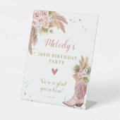 Boho Cowgirl Boot Pampas Grass Rozen Welkom Reclamebord Met Voetstuk (Voorkant)