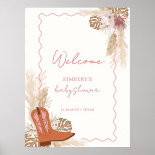 Boho Cowgirl Boots Pampas Baby shower Welkom Poster