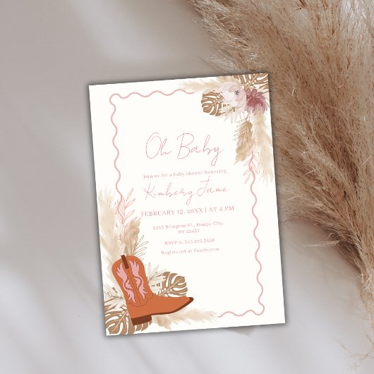 Boho Cowgirl Boots Pampas Grass Baby shower Kaart