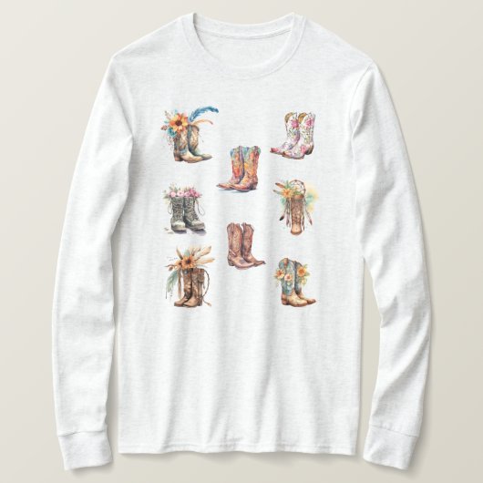 Boho Cowgirl Laarzen T-shirt met lange mouwen (Design voorkant)