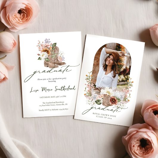 Boho Cowgirl Land Western Afstudeerfeest Kaart