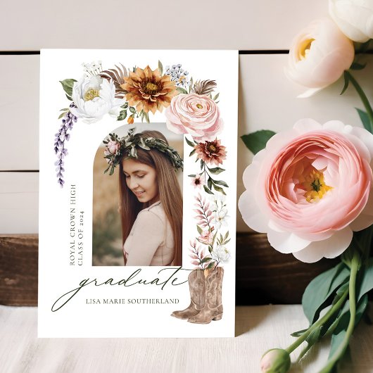 Boho Cowgirl Land Western Foto Afstuderen Aankondiging