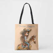 Boho Cowgirl Personaliseer Horse Canvas tas (Voorkant)