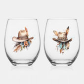 Boho Cowgirl Social Club Stemless Wine Glasses Wijnglas Zonder Voet (Voorkant)