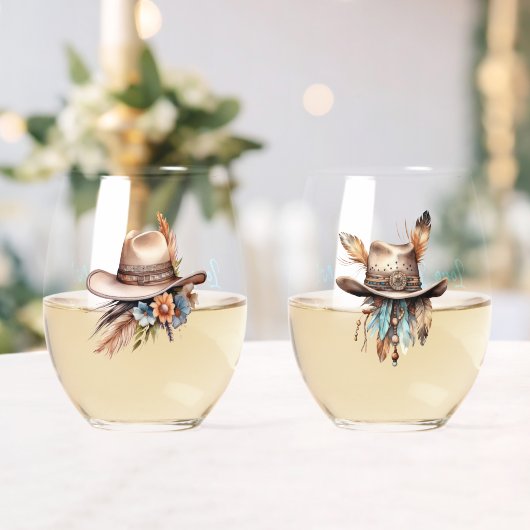 Boho Cowgirl Social Club Stemless Wine Glasses Wijnglas Zonder Voet (Insitu (Huwelijk))