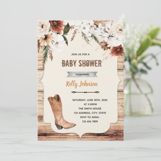 Boho cowgirl western thema uitnodiging (Staand voorkant)