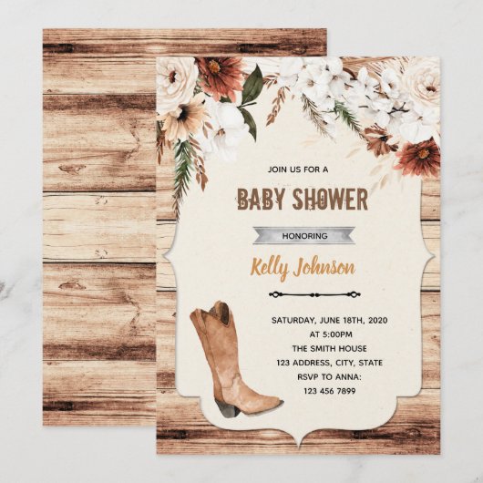 Boho cowgirl westerne themauitnodiging kaart (Voorkant / Achterkant)