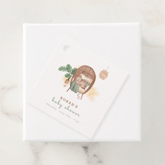 Boho Cozy Teddy Bear Slaap Baby shower Bedankjes Labels (In situ)