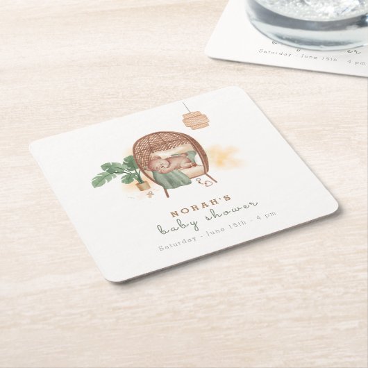 Boho Cozy Teddy Bear Slaap Baby shower Kartonnen Onderzetters (Schuin)