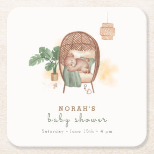 Boho Cozy Teddy Bear Slaap Baby shower Kartonnen Onderzetters