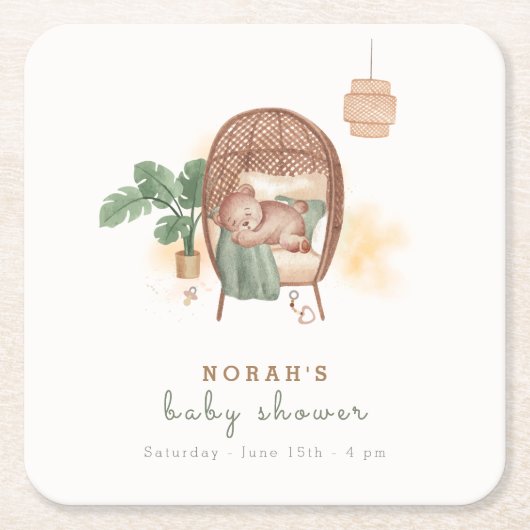 Boho Cozy Teddy Bear Slaap Baby shower Kartonnen Onderzetters (Voorkant)