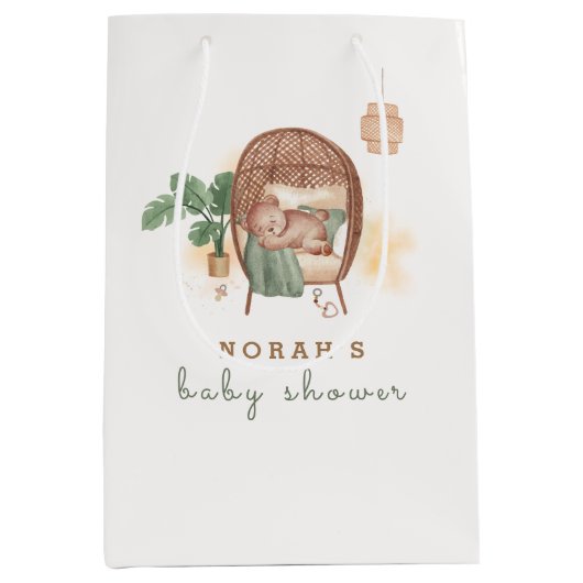 Boho Cozy Teddy Bear Slaap Baby shower Medium Cadeauzakje (Voorkant)