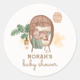Boho Cozy Teddy Bear Slaap Baby shower Ronde Sticker
