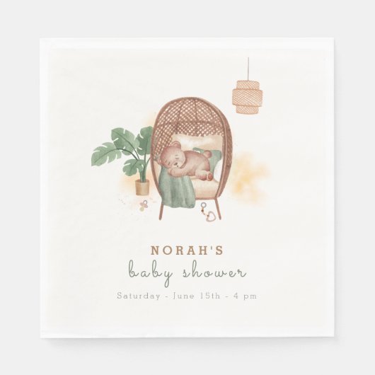 Boho Cozy Teddy Bear Slaap Baby shower Servet (Voorkant)