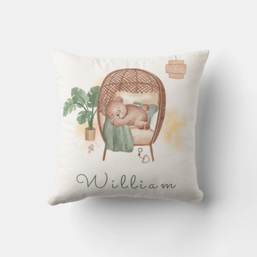 Boho Cozy Teddy Bear Slaap Monogram Kinderkamer Kussen (Achterkant)