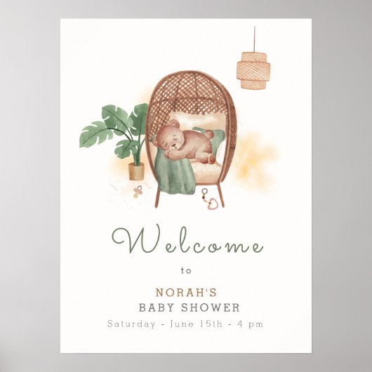Boho Cozy Teddy Bear Sleep Baby shower Welkom Poster (Voorkant)